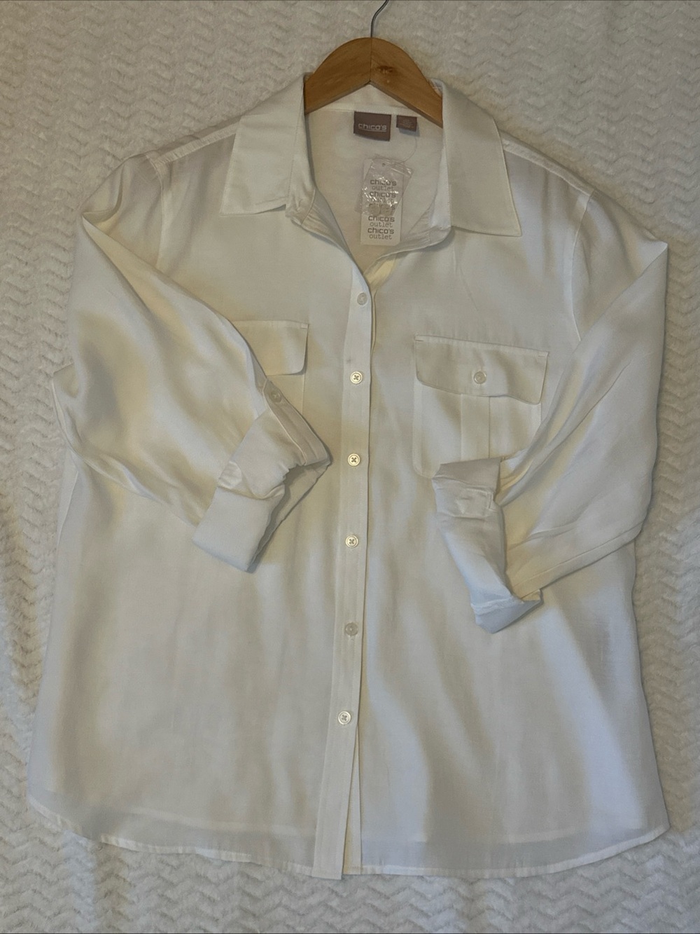 Chico's Women's White Button-Front Utility Shirt Size 2 - Picture 4 of 8
